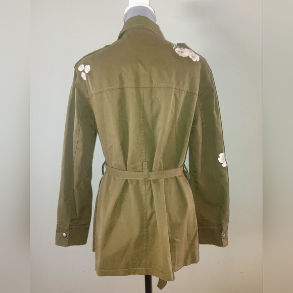 Rebecca Minkoff Franky Olive Green Floral Embroidered Military Jacket Medium - Picture 7 of 11